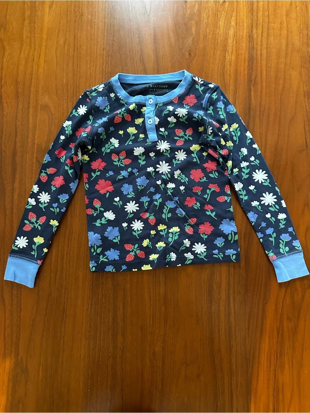 TBBC Girls Navy Floral Strawberry Pajama Set with Light Blue Trim size 5